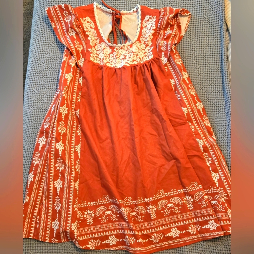 Dutch Style Print Burnt Orange medium Dress Shirt with pockets